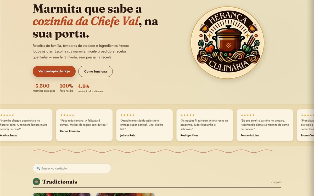 Página inicial do site da Herança Culinária